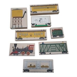 8 Piece Cat's Meow And LionelWooden Train Set, Collectable Art, Decor